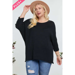 Solid Round Neck 3/4 Sleeve Sweater Top