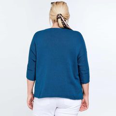 Solid Round Neck 3/4 Sleeve Sweater Top
