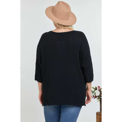 Solid Round Neck 3/4 Sleeve Sweater Top