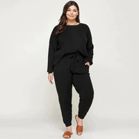 Solid Sweater Knit Women's Top And Pant Set