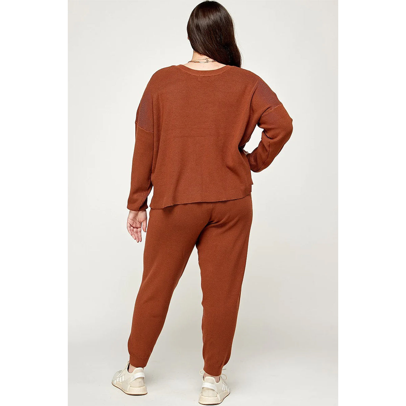 Solid Sweater Knit Women's Top And Pant Set