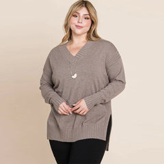 Solid V-Neck Buttery Soft Tone Plus Size Sweater