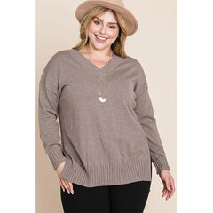 Solid V-Neck Buttery Soft Tone Plus Size Sweater