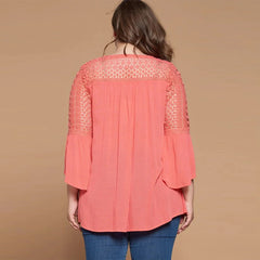 Solid Woven 3/4 Sleeve Plus Women's Babydoll Blouse