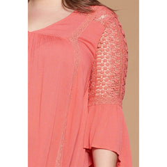 Solid Woven 3/4 Sleeve Plus Women's Babydoll Blouse