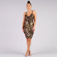 Spaghetti Strap Holiday Sequins Plunge Mini Dress