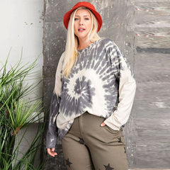 Special Washed Poly Rayon Knit Round Neck Plus Women's Top