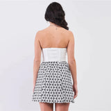 Strapless White and Black Crochet Mini Dress