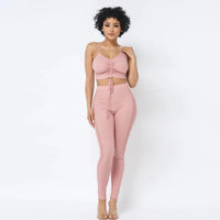 Strappy Ruched Women's Top With Side Panel Leggings