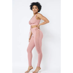 Strappy Ruched Women's Top With Side Panel Leggings