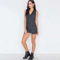 Stripe Button Down Sleeveless Women's Romper