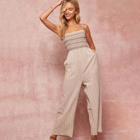 Striped Woven Linen-blend Women's Jumpsuit 