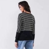 Striped Glitter Long Sleeve Women's Sweater - Black