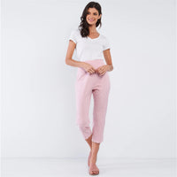 Striped Red & White High Waist Scalloped Hem Capri Pants