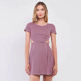 Striped Short Sleeve Cut-out Detail Tight Fit Mini Dress