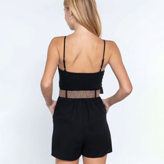 Sweetheart Neck Belted Sexy Romper - Black
