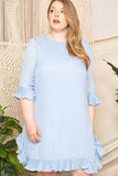 Sky Blue Pleated Ruffle Detailed Women's Mini Dress - Sky Blue
