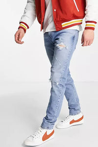 Slim-taper Lo-Ball Jeans in Light Blue Wash With Rips