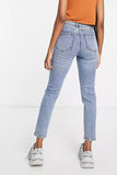 Stradivarius Tall slim mom jean with stretch and rip in authentic blue