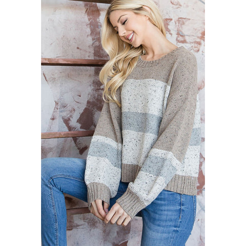 Taupe Cute Knit Fabric Sweater with Confetti
