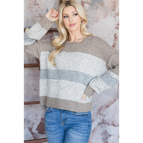 Taupe Cute Knit Fabric Sweater with Confetti