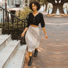 Taupe Floral-print Woven Midi Skirt