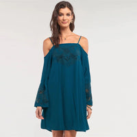 Teal Green Long Sleeve Square Neck Mini Dress
