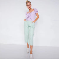 Teal Pastel Chic Ankle Wide Leg Adjustable Snap Pants