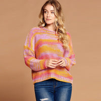 Thread Striped Women's Knit Sweater - Orange & Pink
