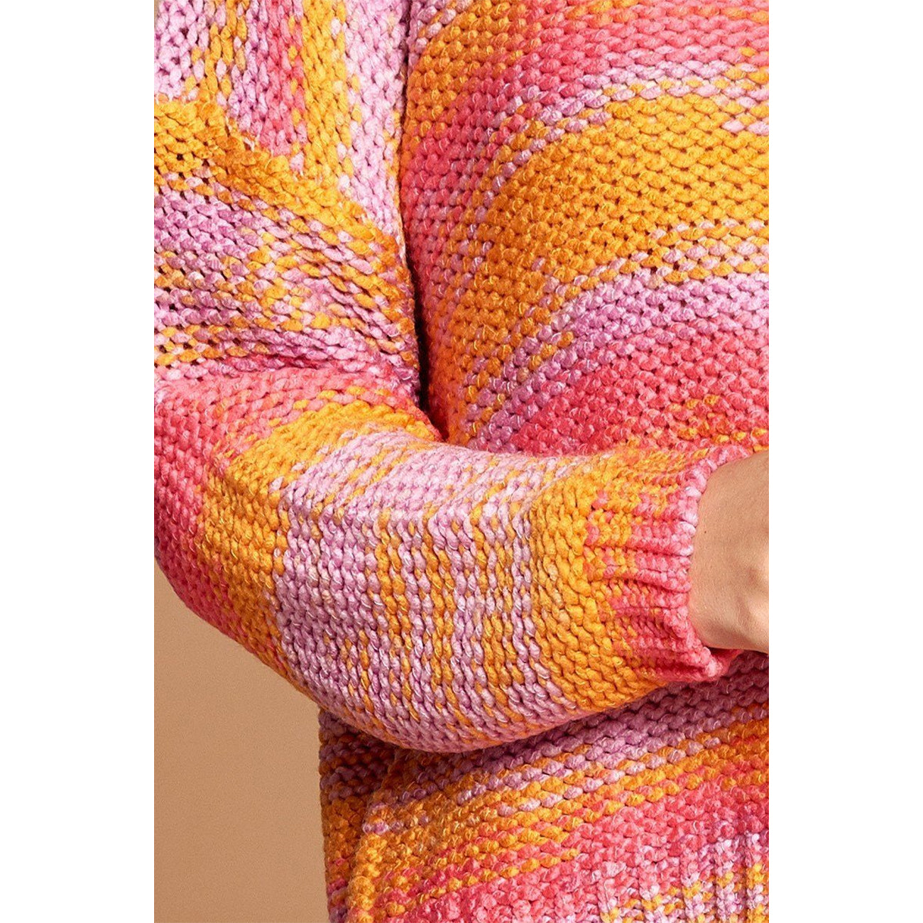 Thread Striped Women's Knit Sweater - Orange & Pink