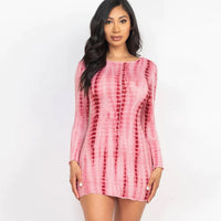Tie-dye Printed Lettuce Trim Bodycon Dress