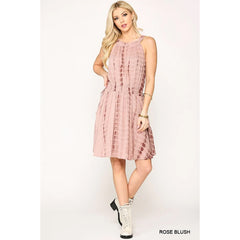 Tie Dye Halter Neck Waist Smocked Dress with Side Tie and Pockets
