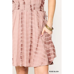 Tie Dye Halter Neck Waist Smocked Dress with Side Tie and Pockets
