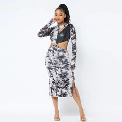 Tie Dye Long Sleeve Midi Dress