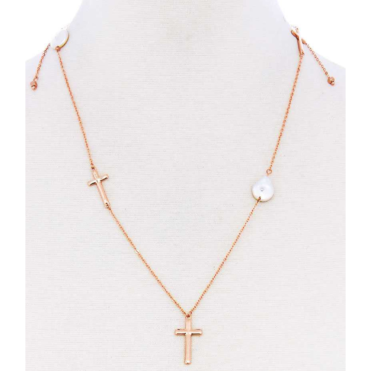 Triple Cross and Pearl Pendant Endless Necklace