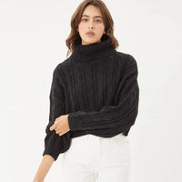 Turtleneck Loose Fit Cable Knit Women's Sweater
