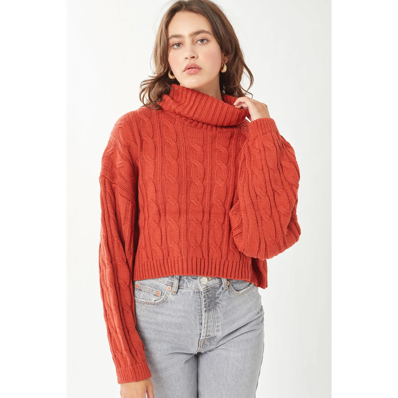 Turtleneck Loose Fit Cable Knit Women's Sweater