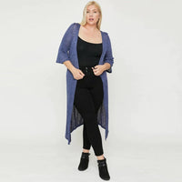 Two Tone Knit Plus Size Cardigan - Blue
