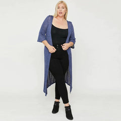 Two Tone Knit Plus Size Cardigan - Blue