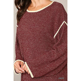 Two-tone Sold Round Neck Sweater - Red