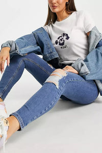Topshop Jamie jean with rip in mid blue cute