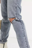 Topshop double knee rip mom jeans in smok grey