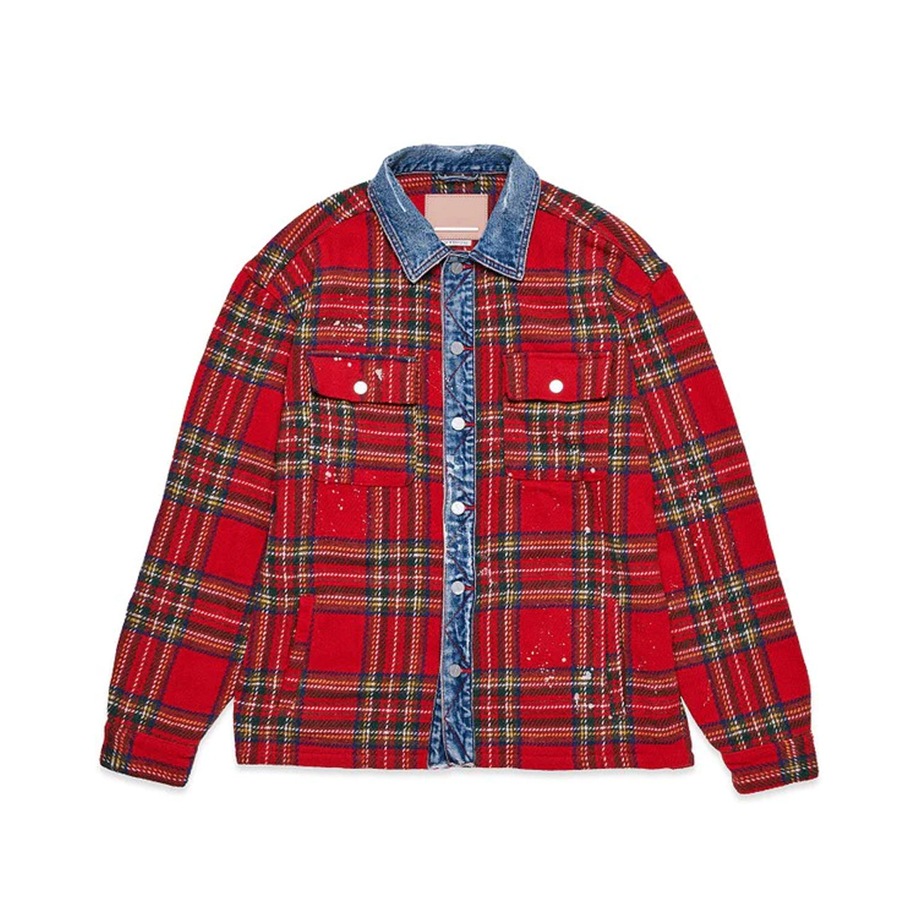 UNISEX FLANNEL SHACKET WITH DENIM CONTRAST