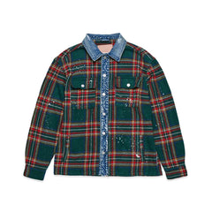 UNISEX FLANNEL SHACKET WITH DENIM CONTRAST
