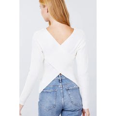 V-neck Eyelet Strap Back Sweater - White
