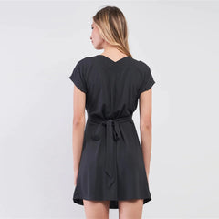 V-neck Short Sleeve Front Rhombus Mini Dress