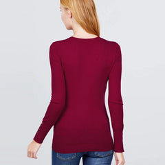 V-neck Sweater w/ rivet Button - Red