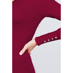 V-neck Sweater w/ rivet Button - Red