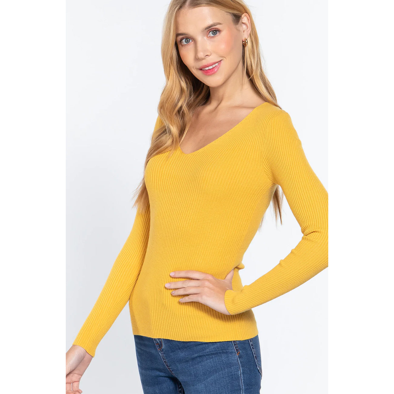 V-neck Viscose Rib Sweater