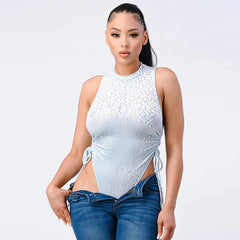 Velvet Leopard Side Shirring Extreme Cut Women's Bodysuit